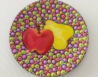 Colorful handpainted wooden bowl, house table decoration bowl, Dotart Dotilism Pointilism