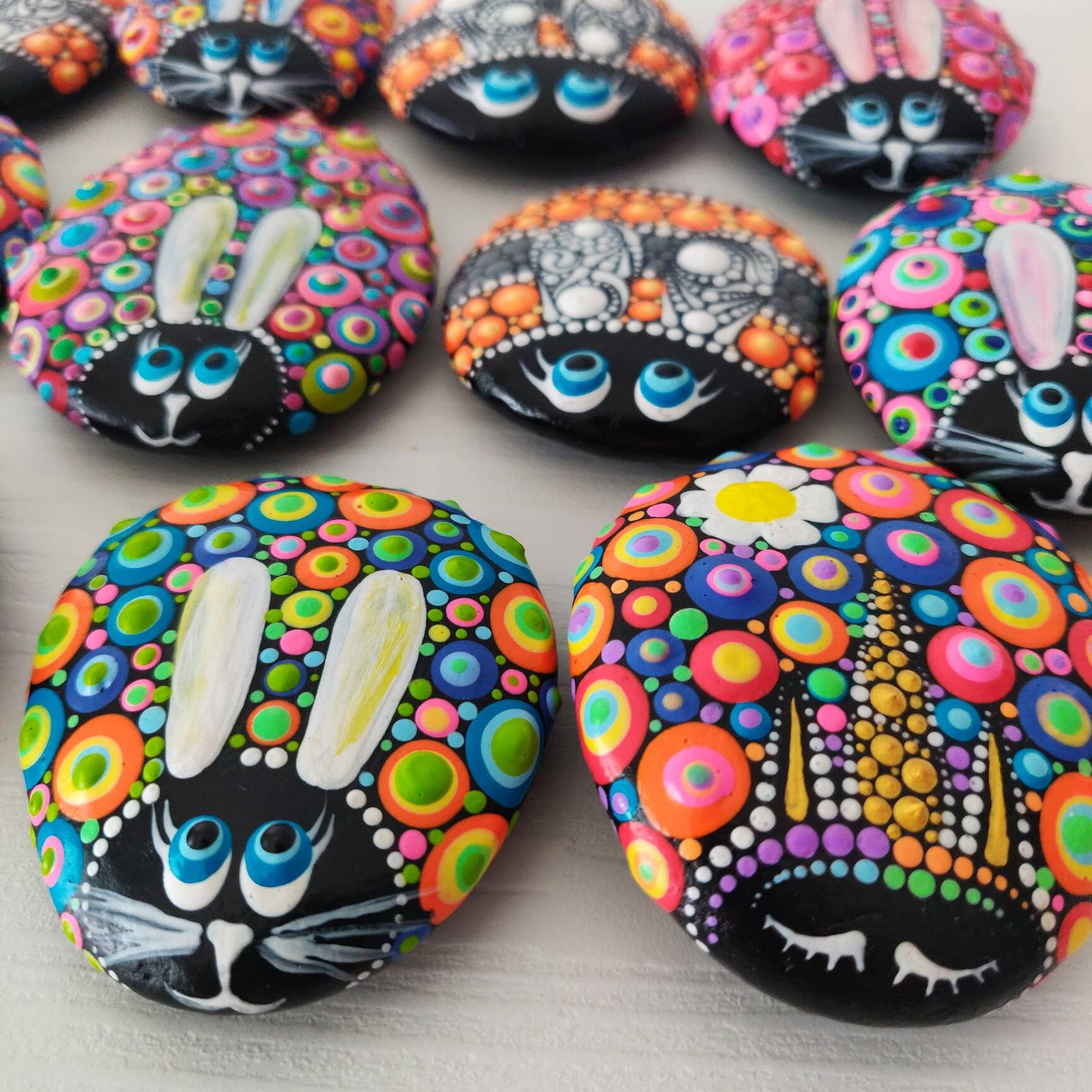 Set of 4 Easter Bunnies on a Colourful Rock Easter Rock Bunny | Etsy