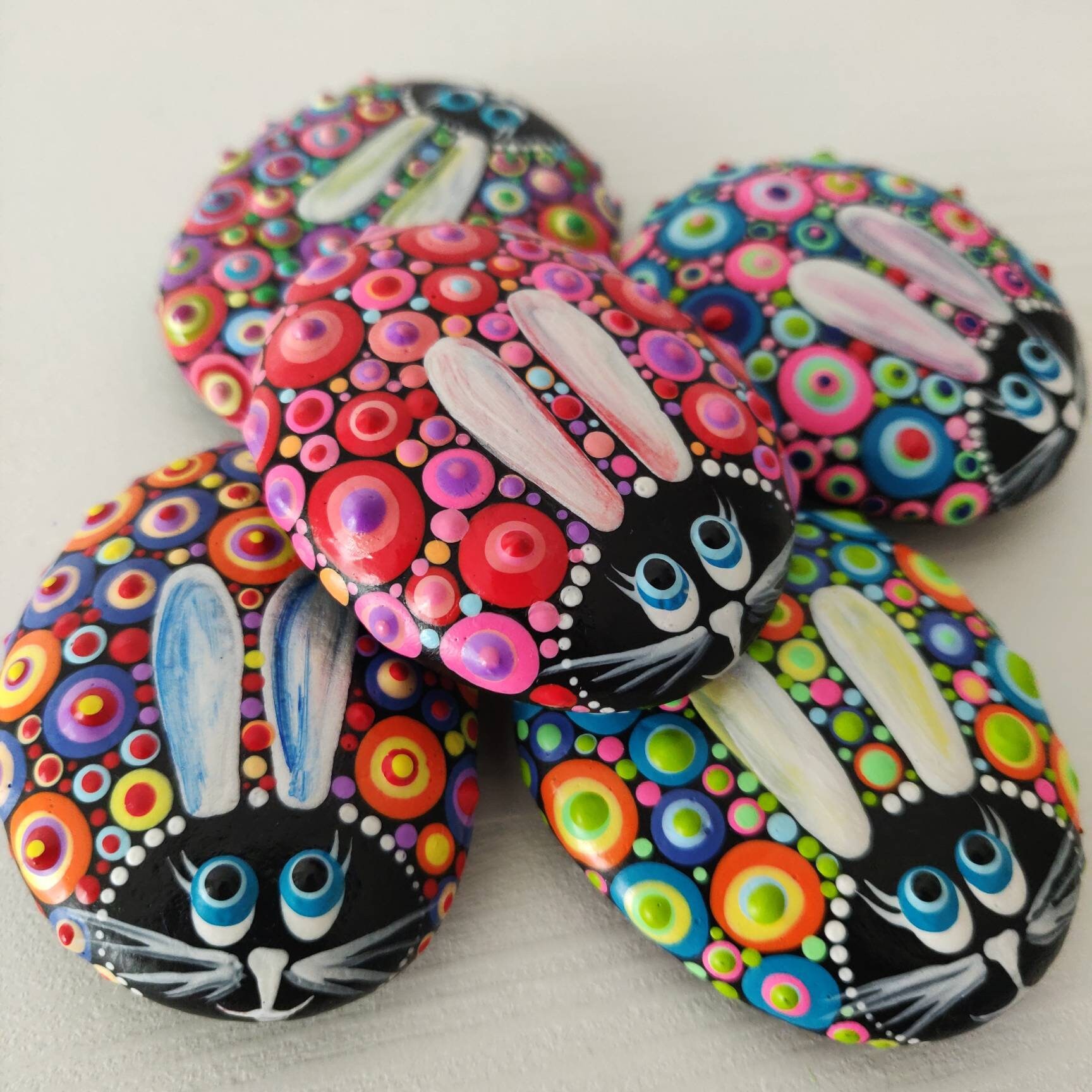 Set of 4 Easter Bunnies on a Colourful Rock Easter Rock Bunny | Etsy