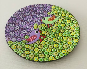 Colorful handpainted wooden bowl, house table decoration bowl, Dotart Dotilism Pointilism