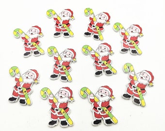 30 Christmas Santa Buttons Craft Cardmaking Scrapbooking Wood Wooden Embellishments