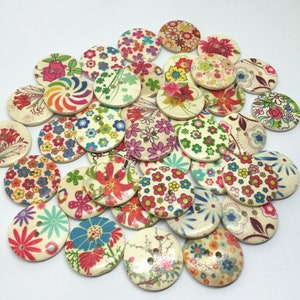 40 25mm Flower Rustic Chic Wood Buttons Craft Scarpbooking Sew Cardmaking Large