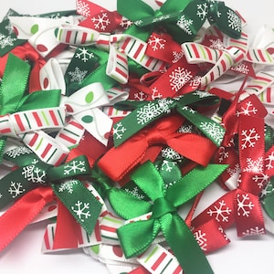 60 x Satin Christmas Embellishment Bows in Random Mixed Designs
