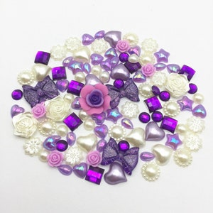 100 x Mixed Flatbacks Ivory Lilac Purple tones cardmaking craft embellishments image 4