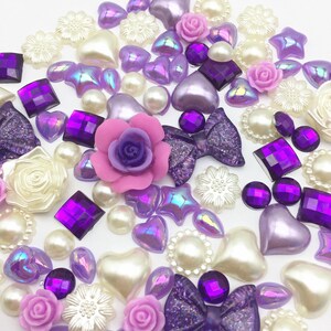 100 x Mixed Flatbacks Ivory Lilac Purple tones cardmaking craft embellishments image 2