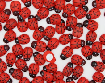 100 x Mini Red Cute Wooden Ladybird Embellishments