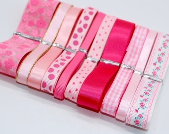 10 x 1 meter Pink Colour Themed Ribbon Off Cuts Bundle Craft Cardmaking Scrapbooking