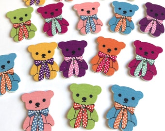 30 Fun Wooden Teddy Bears Embellishment Buttons Cardmaking Scrapbooking