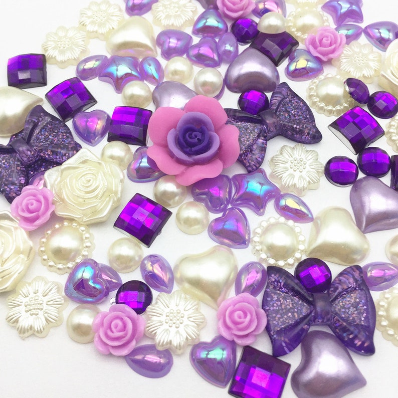 100 x Mixed Flatbacks Ivory Lilac Purple tones cardmaking craft embellishments image 1