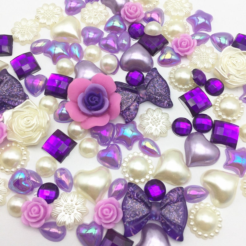 100 x Mixed Flatbacks Ivory Lilac Purple tones cardmaking craft embellishments image 3