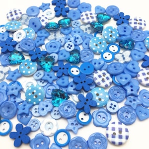 Blue Buttons Card Making Sewing Embellishments Scrapbooking Wooden and Resin 100 mix
