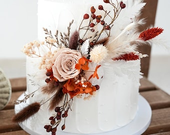 Orange and Dusty Pink  floral  Cake Decoration,Wedding Cake Arrangement Topper,Artificial flowers Decor,Fall Cake Decoration