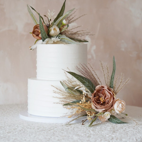 Two tiers Cake Topper Arrangements Flowers Wedding Cake Decorations Green Eucalyptus Pampas Grass  Artificial cake Toppers