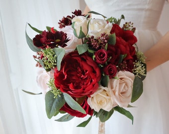 Red Silk Rose Peony Bridal Bouquetwedding Bouquet Wedding - Etsy