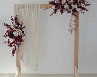 Classic Burgundy White Artificial flowers Wedding Arch Floral Arrangement,Swag for Ceremony Backdrop