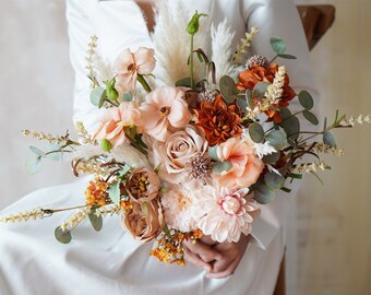 Boho Wedding Bouquet: Pampas Grass & Silk Flowers