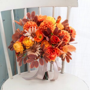 Chic orange silk Rose Bridal bouquet,wedding bouquet, wedding flowers ,bridesmaid wedding flowers, rustic boho wedding