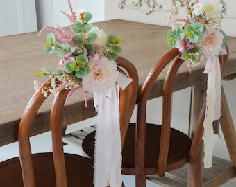 Rustic Eucalyptus & Rose Aisle Decor: Wedding Chair Flowers,Artificial flowers,Natural-colored baby's breath,Wedding Aisle Decor