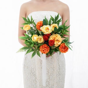 Chic orange silk Rose Bridal bouquet,wedding bouquet, wedding flowers ,bridesmaid wedding flowers, rustic boho wedding