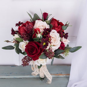 Red White Silk Rose Peony Bridal Bouquetwedding Bouquet - Etsy