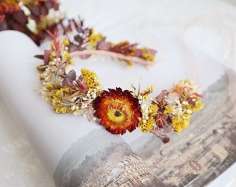 Dry Flower Crown, Colorful  Dried Flowers Crown, Rustic Floral Headpiece, Natural Flowers Girl Floral Crown