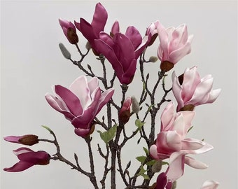 Rama de magnolia artificial, adornos de flores de magnolia, arte floral, regalo de mesa clásico
