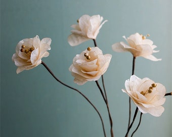 Handmade Camellia, Dried Flowers, Cream Breeze, Silver Fan Petals, Flower Arrangement Decoration