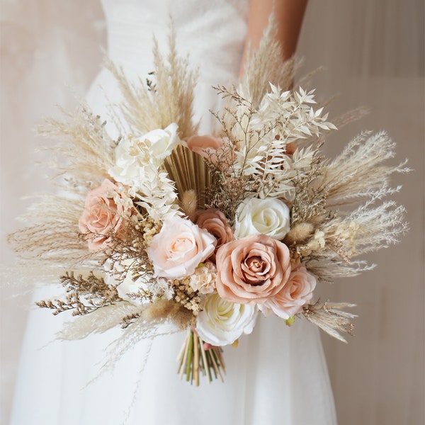 Bridal bouquet pampas gras, boho wedding bouquet, bridesmaid bouquets pampas bouquets, nude wedding bouquets, white bridal bouquet