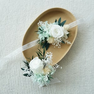 Wedding boutonniere & Corsage, Preserved Rose,Dried baby's breath ,Green Eucalyptus,Classic Rustic  Wedding Accessories
