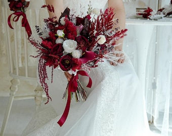 Classic Burgundy  Bridal Flowers Bouquets,Artificial Flower  Bouquets，Wedding Decoration