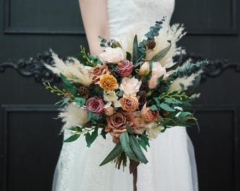 Pampas Grass Wedding Bouquet: Eucalyptus Silk Flowers