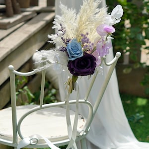 White Pampas  Wedding Aisle Flower, Wedding Chair Flower, Dark Purple Silk Flowers, Wedding Ceremony Aisle Decoration, Wedding Pew Decor