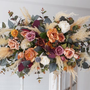 Pampas Flower Arch Arrangement, Boho Wedding Decor, White,Purple,Blue, Orange,  Wedding Backdrop, Swag For Arch, Rustic Wedding Decor