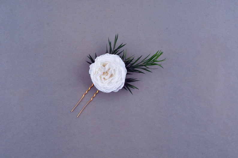 Preserved Natural Real Flower Hair Clip Pin White Green Etsy