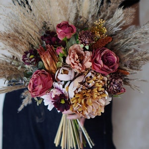 Rustic boho Wedding Bouquet,Artificial Faux Flowers Home Wedding Decor,bridal bridesmaids bouquets,Pampas grass bouquet