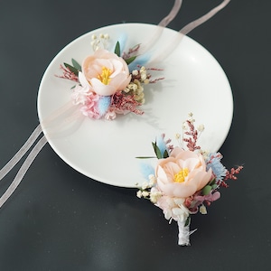 Wedding boutonniere & Corsage, Rustic Boutonniere,  Rustic Wrist Corsage, Dried and Silk flowers,Wedding boutonniere ans corsage set