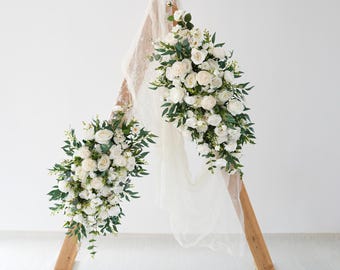 Class White Green Artificial flowers Wedding Arch Floral Arrangement, Swag for Ceremony Backdrop, Bobo arch decor