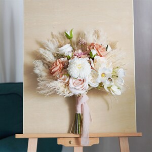 White, Grey Powder, SilkFlowers, Grey Pampas,Artificial Flowers, Wedding Bouquet,  Bridal Bridesmaids Bouquets, Home Deco