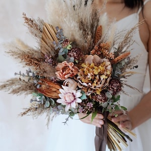 Rustic boho Wedding Bouquet,Artificial Faux Flowers Home Wedding Decor,bridal bridesmaids bouquets,Pampas grass bouquet