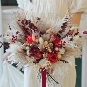 White Pampas Bridal Bouquet: Dried Flower Rustic Wedding Flowers