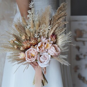 Bridal bouquet pampas gras, boho wedding bouquet, bridesmaid bouquets image 3