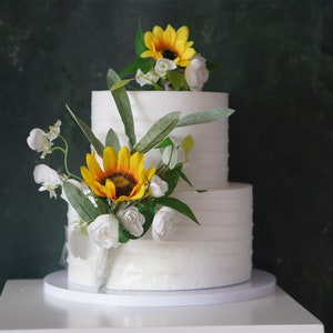 Two tiers Cake Topper, Artificial Sunflowers Cake Decorations,  cake Toppers