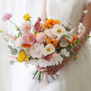 Orange & White Silk Flower Bridal Bouquet: Elegant Boho Wedding