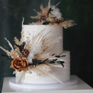 Terracotta Rose Cake Topper: Handmade Pampas & Fan Decoration