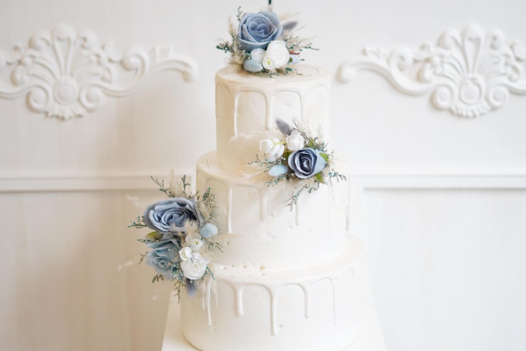 Rustic Wedding Cake Topper Flowers: Grey Blue Floral Set of Three - Etsy