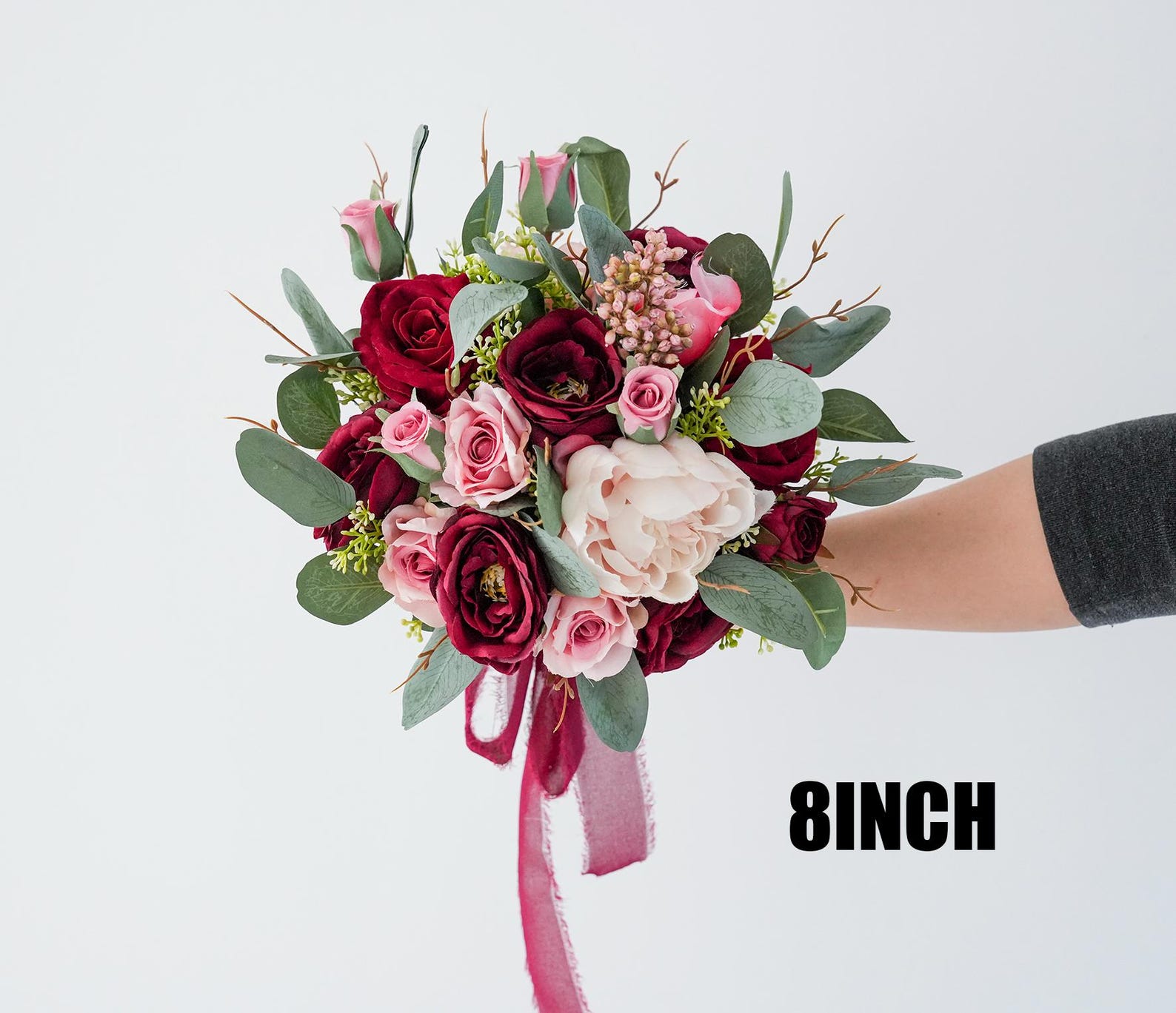 Red Pink Silk Rose Peony Bridal Bouquet,wedding Bouquet, Wedding ...