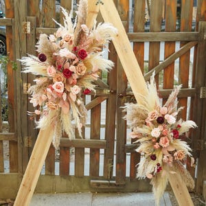 Beige Pampas Arch arrangement/Burgundy/Blush Pink Silk flowers -Event Backdrop Floral Wedding Arch Arrangement