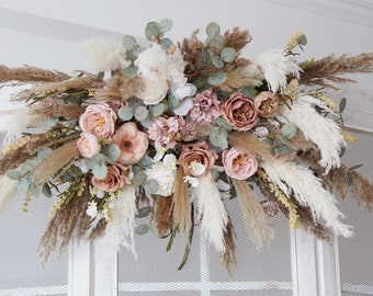 Pampas Flower Arch Arrangement, Boho Wedding Decor, Wedding Backdrop, Swag For Arch, Rustic Wedding Decor