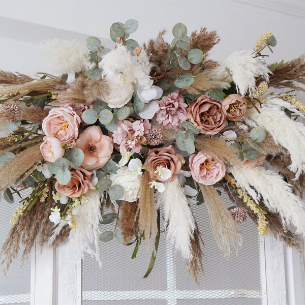 Pampas Blumenbogen Arrangement, Boho Hochzeitsdekor, Hochzeitshintergrund, Swag für Bogen, rustikales Hochzeitsdekor