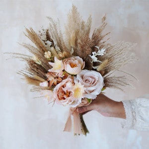 Bridal bouquet pampas gras, boho wedding bouquet, bridesmaid bouquets 9 inches